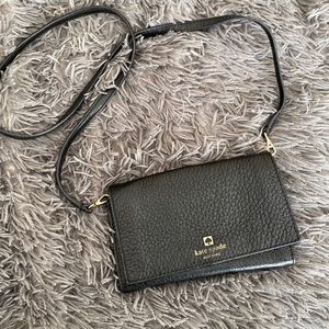 Kate Spade New York  Small Accordian Black Slim Pebble Leather Crossbody